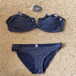 Aerie Navy Bikini Set with White & Lime Anchor Print New without Tags